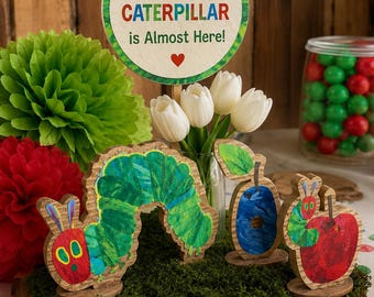 Two Sided The Very Hungry Caterpillar Handmade Wooden Baby Shower or 1st Birthday Centerpieces