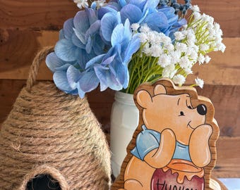 Winnie the Pooh it’s a boy! Double Sided Handcrafted Wooden set of 7 Winnie the Poohs in blue Baby Shower