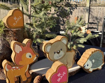 Baby Shower Woodland Centerpieces Set of 12 Wooden Baby Woodland Animals Fox, Bear, Squirrel, Rabbit, Racoon