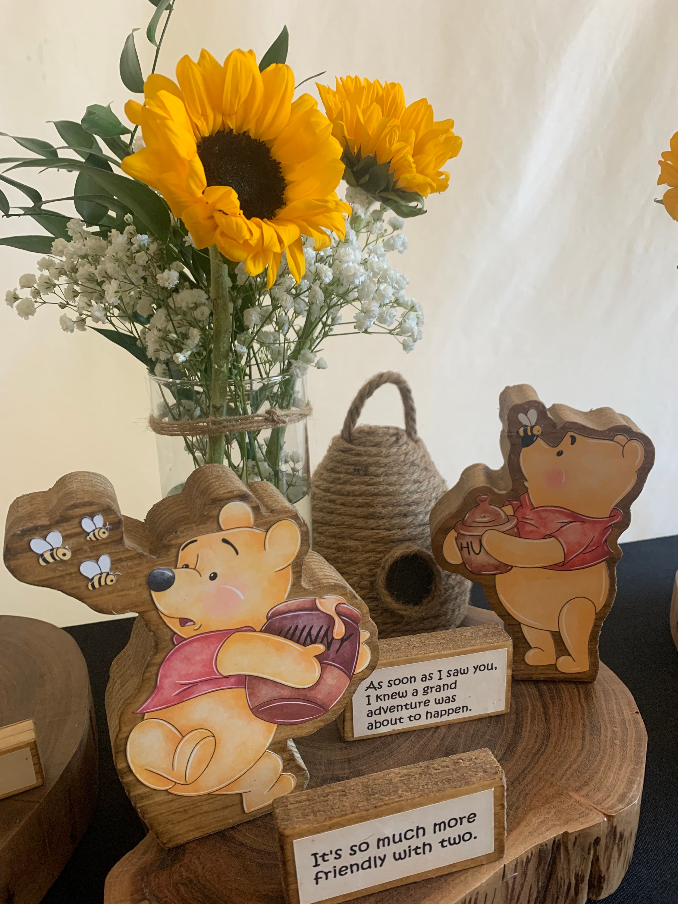 Set of 5 Handmade Wooden Winnie the Poohs with Favorite Sayings – Baby Shower or First Birthday Centerpiece or Nursery Décor