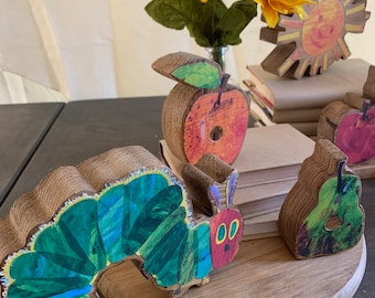 The very hungry caterpillar wooden baby shower or 1st birthday centerpieces