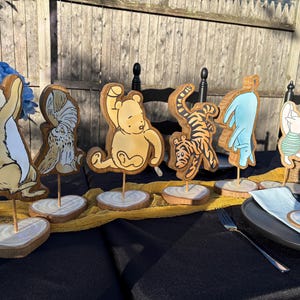 Classic Winnie the Pooh and Friends Set of 6 Handmade Wooden Centerpiece for Baby Shower or 1st Birthday Tigger Eyyore Rabbit Owl and Piglet