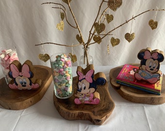 Handmade Wooden Baby Minnie Mouse Set – Pink Party Trio for Baby Showers, 1st Birthdays & Nursery Décor