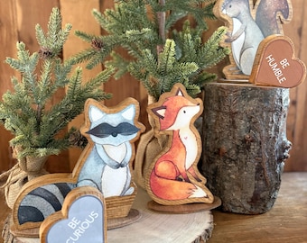 Let The Adventure Begin! Set of 8 Double Sided Forest Friends for Baby Shower or Birthday Centerpieces Bear, Fox, Raccoon, Deer, Skunk,