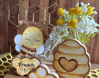 Honeybee Baby Shower Centerpieces Set of 10 Double Sided Wooden Sweet as Can Bees, Hives, Flowers and Signs