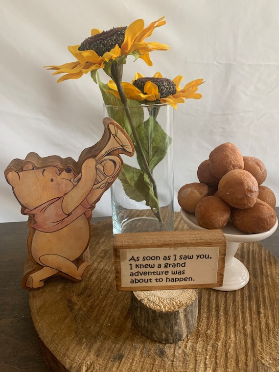Poohs Adventures Centerpiece Handcrafted Wooden Set of 6 Winnie the Poohs  With Favorite Sayings Nursery, Baby Shower, Baby Birthday 