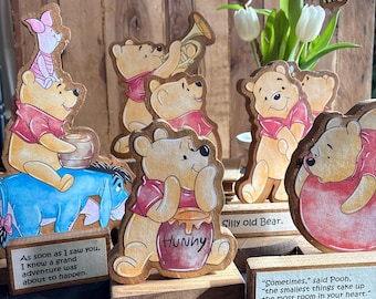 Handmade Wooden Set of 7 Winnie the Pooh, Eeyore and  Piglet Baby Shower Centerpieces