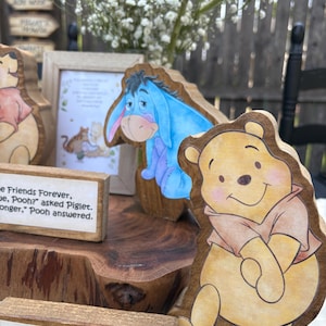 Set of 6 Handmade Wooden Winnie the Poohs with Sweet Sayings for Baby Shower Centerpieces or Nursery Decor Poohs Friends Sold Separately