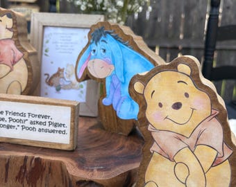 Set of 6 Handmade Wooden Winnie the Poohs with Sweet Sayings for Baby Shower Centerpieces or Nursery Decor Poohs Friends Sold Separately