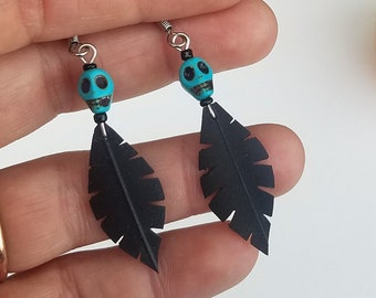 Bike Tire Earrings - Bicycle Innertube Feather Earrings - Handmade