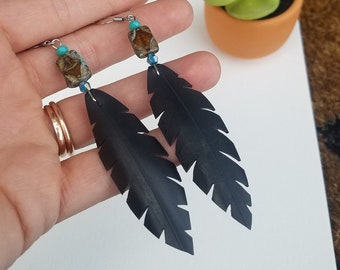 Bike Tire Earrings - Bicycle Innertube Feather Earrings - Handmade