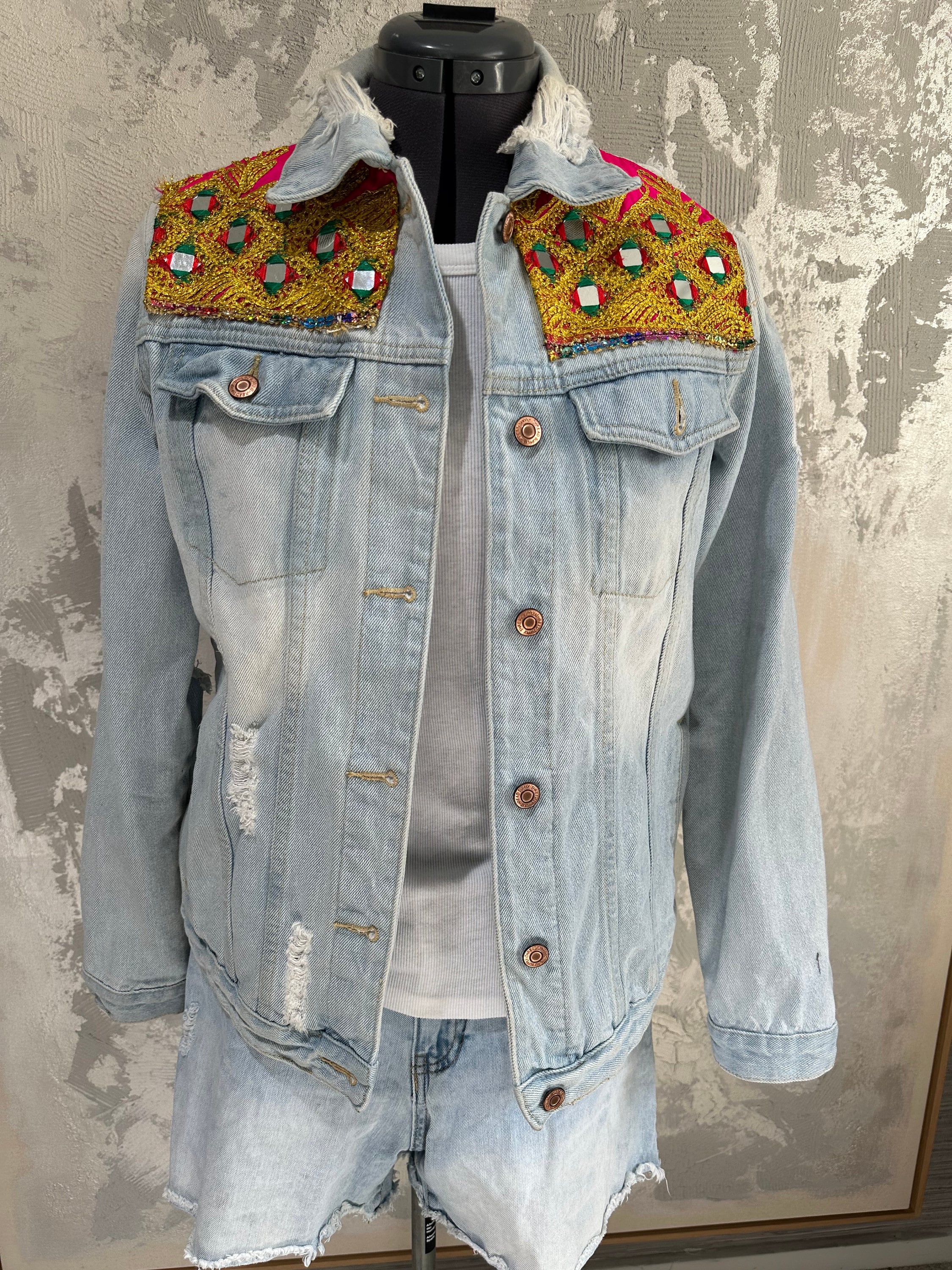 CALEE Patchwork Denim Work Jacket中綿　刺繍総柄 CALEE Patchwork Denim Work Jacket中綿 刺繍総柄