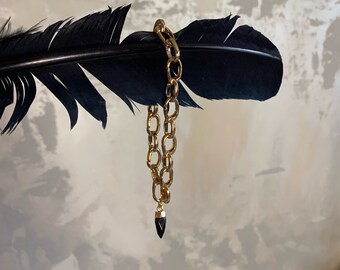 Chain Bracelet with Onyx Point