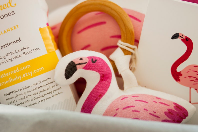 Organic Flamingo Gift Set Baby Gift Baby Shower Gift Baby Blanket