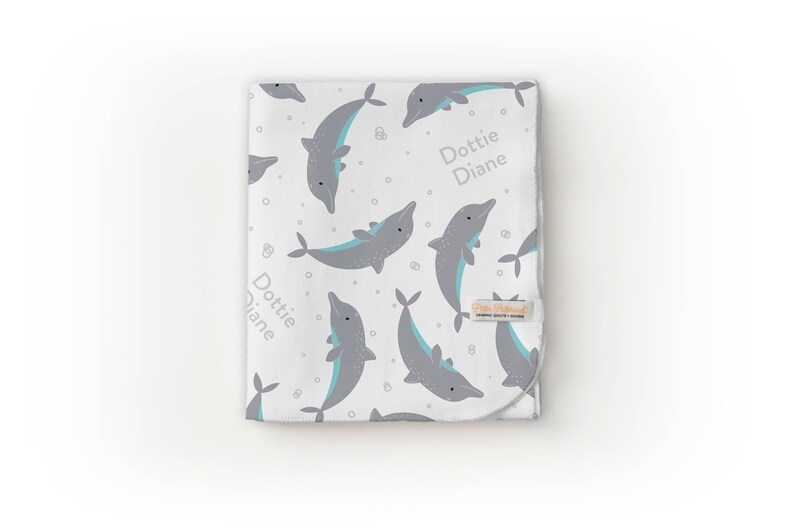 Name Blanket Swaddle Blanket Organic Baby Blanket Organic Swaddle Dolphin Blanket Ocean Theme Ocean Nursery