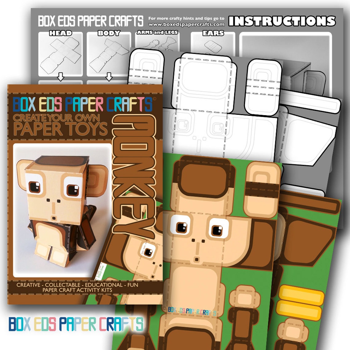 Paper Printable Craft Activity Brown Monkey Super D.I.Y Craft Gift for ...