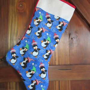 Quilted Penguins Christmas Stocking, Penguin Christmas Stocking,