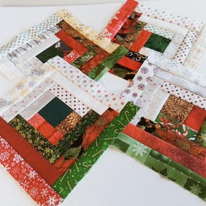 One UNFINISHED  2&quot;  center, Christmas block, approx. 9 1/2 (approx. 9 inch when finished), Log cabin block ready for quilting projects