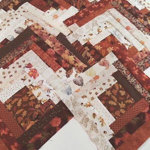 1 UNFINISHED (3&quot; Center) Autumn Log Cabin block, approximately 9 1/2 (approx. 9 inch when finished), Pieced  quilt block