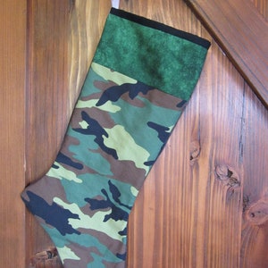 Quilted Camouflage Christmas Stocking,  Military stocking,  Green Camo Stocking