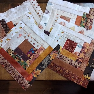 One Unfinished (2&quot; Center) Autumn Log Cabin block, approximately 9 1/2 (approx. 9 inch when finished), Pieced  quilt block