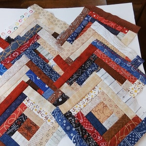 1 Unfinished  (2&quot; center) Western Log Cabin block, approximately 9 1/2 (approx. 9 inch when finished), Pieced  unfinished quilt block,