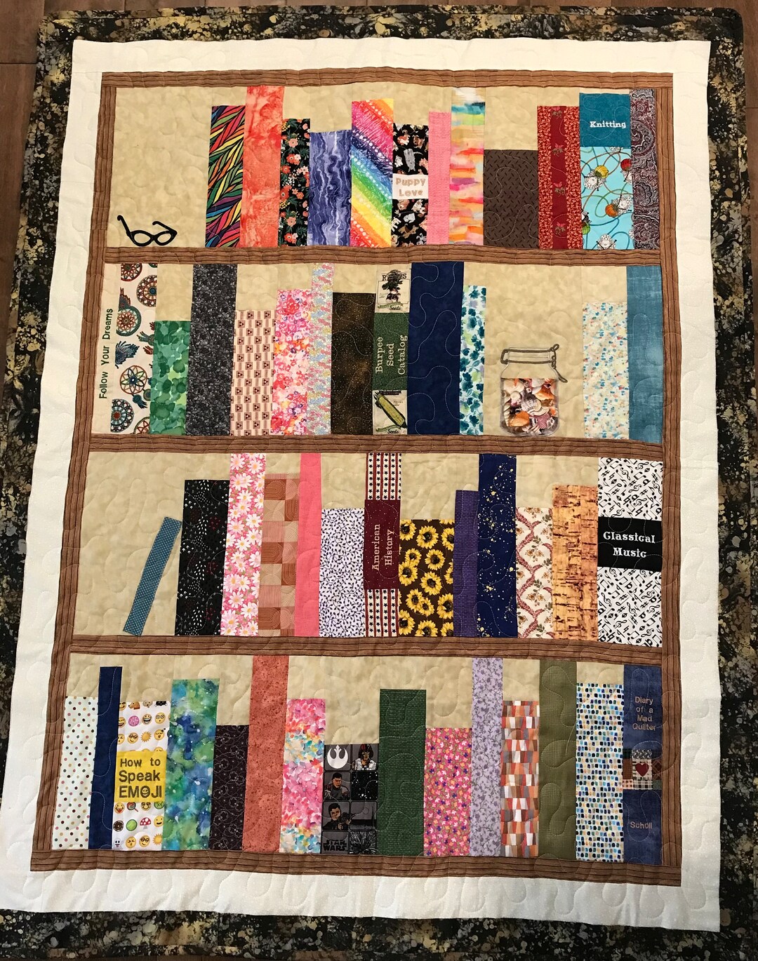 Book Shelves Embroidered and Pieced Throw Quilt, 52 X 42 Etsy