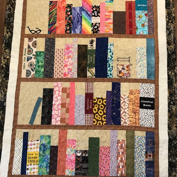 Book Shelves Embroidered and Pieced Throw Quilt, 52” x 42”