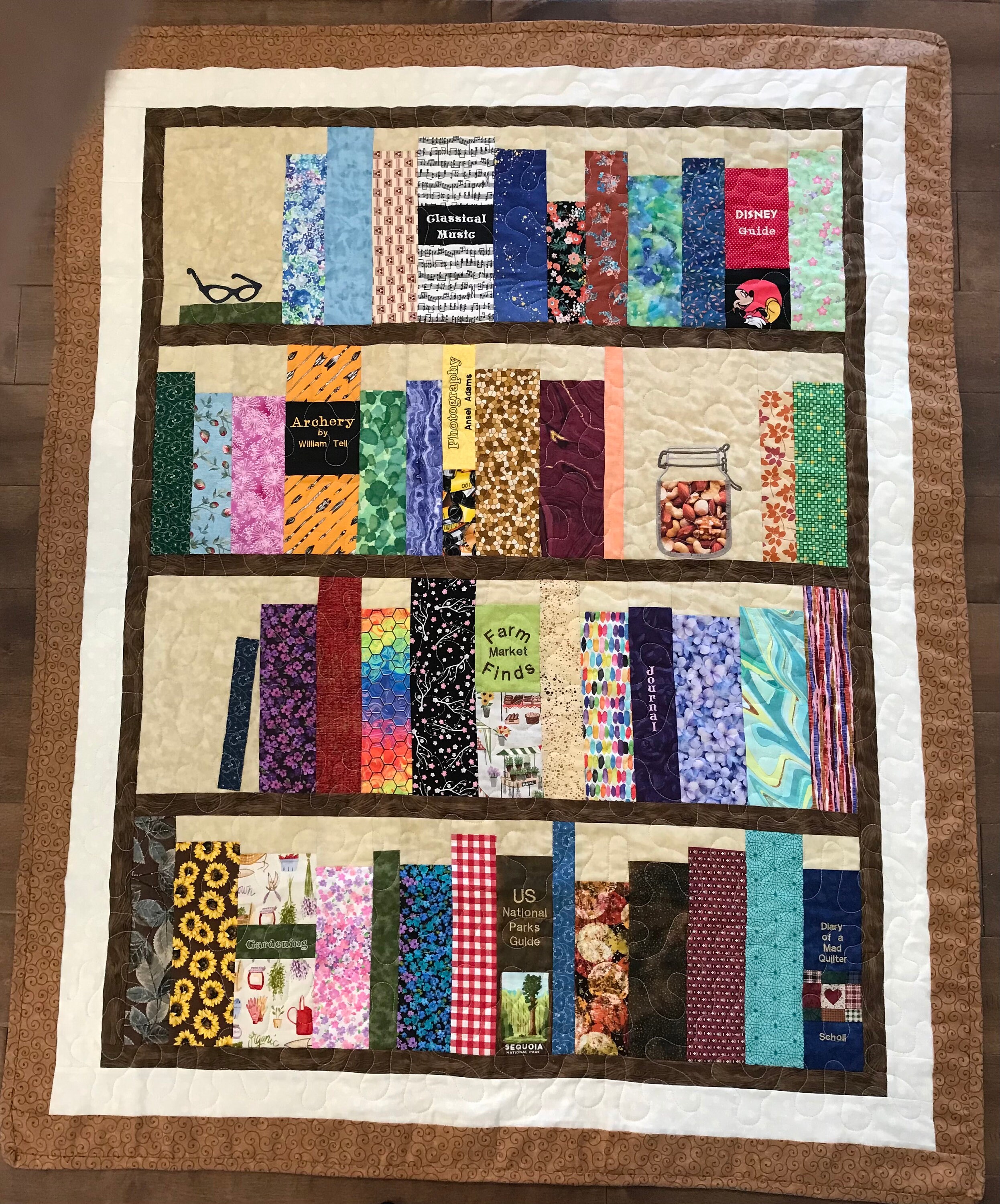 Book Shelves Embroidered and Pieced Throw Quilt 52 X 40 Etsy