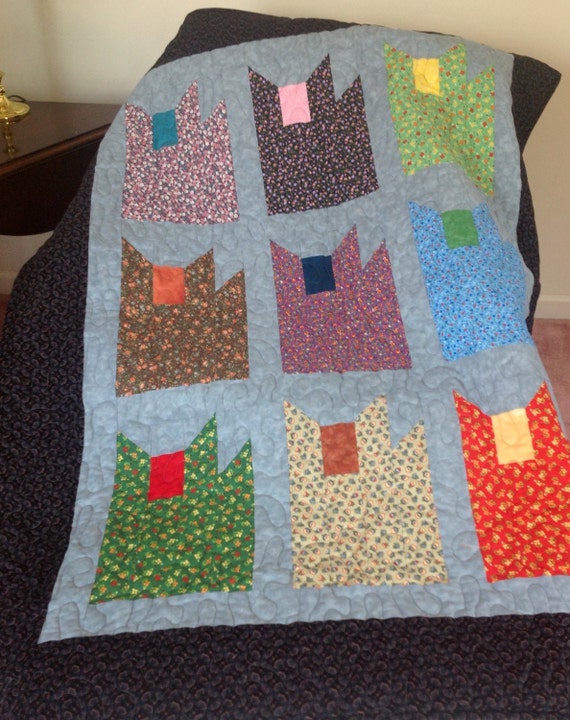 Calico Cats Pieced Throw Quilt 41 x 54 Etsy