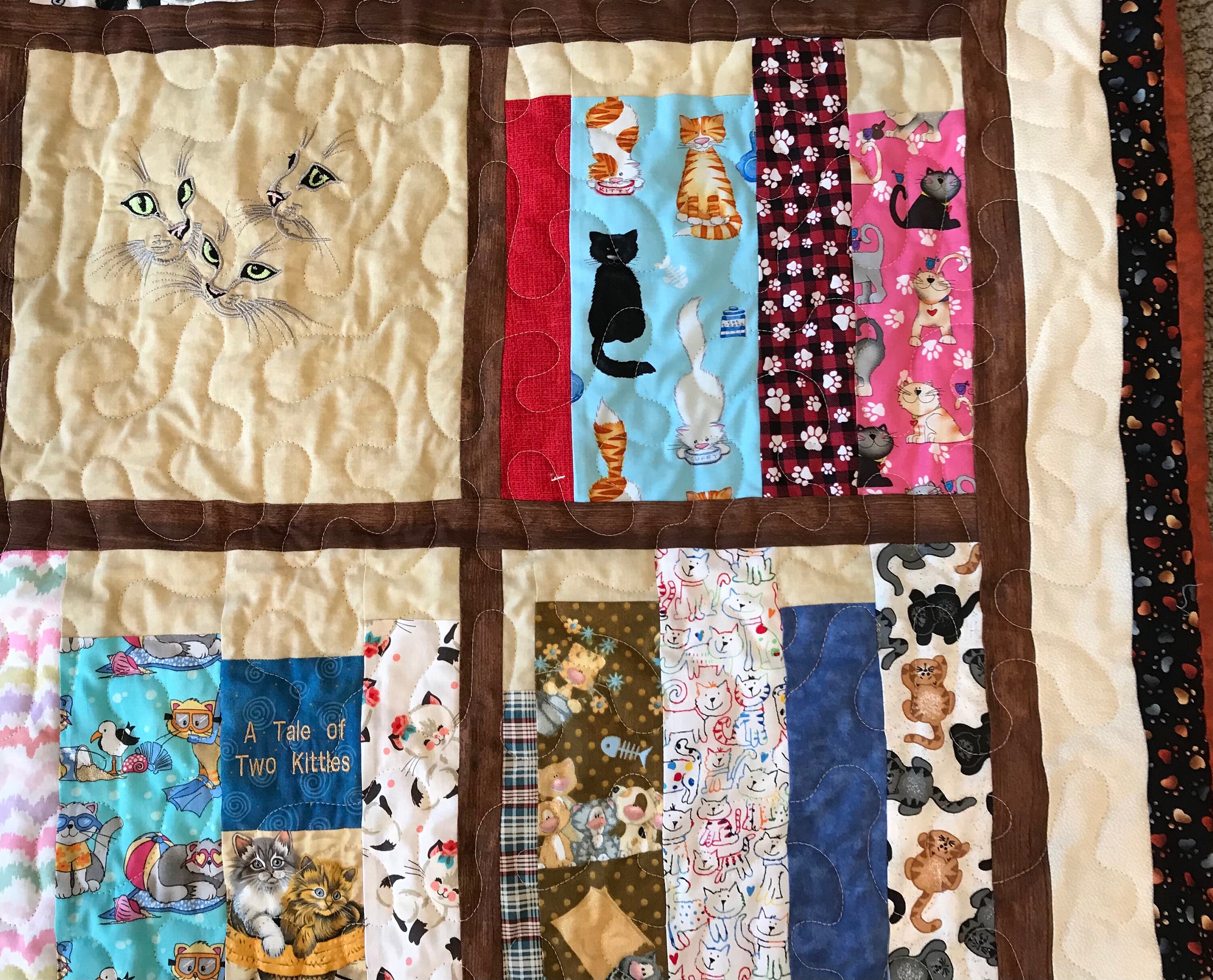 Cats on Book Shelves Embroidered and Pieced Throw Quilt 40 x Etsy