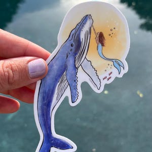 Humpback Whale and Mermaid  Vinyl Sticker, Ocean Art, Sea Life Art, Nature Sticker, Whale Sticker, Under the Sea