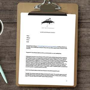 Second Photographer Contract Template for Wedding Photographers- Word