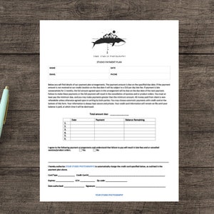 Payment Plan Form for Photographer Business- Word