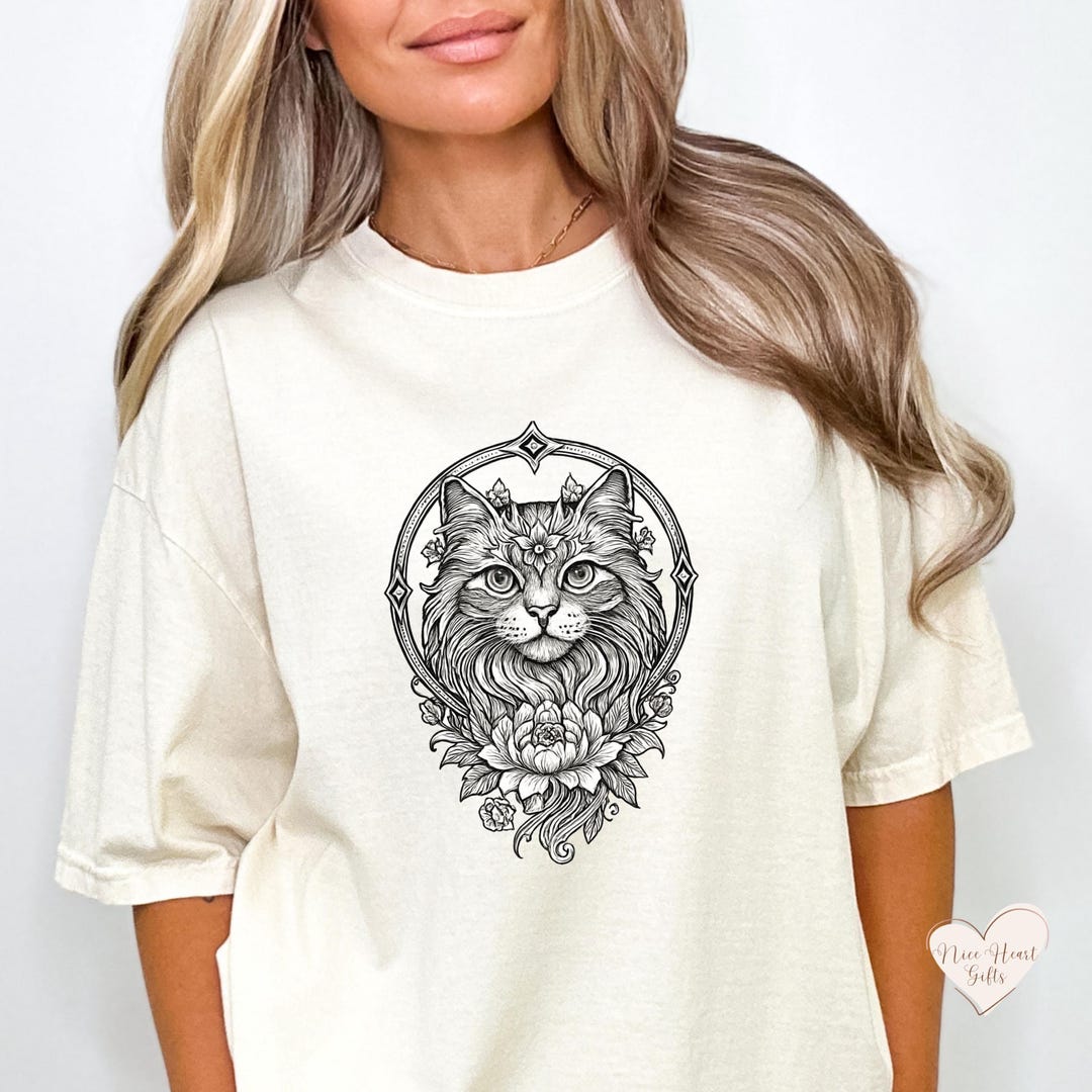Floral Cat Illustration T-shirt, Vintage Boho Comfort Colors Tee - Etsy