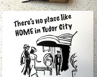 Tudor City Linocut Print – Hand-Carved NYC-Inspired Art – 8x10 Oil-Based Ink Print on Heavyweight Paper – Handmade Original