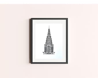 Chrysler Building Linocut Print – Hand-Carved NYC-Inspired Art – 9x12in Oil-Based Ink Print on Heavyweight Paper – Handmade Original