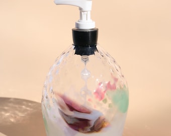 Hand-blown Glass Soap Dispenser in Cotton Splash