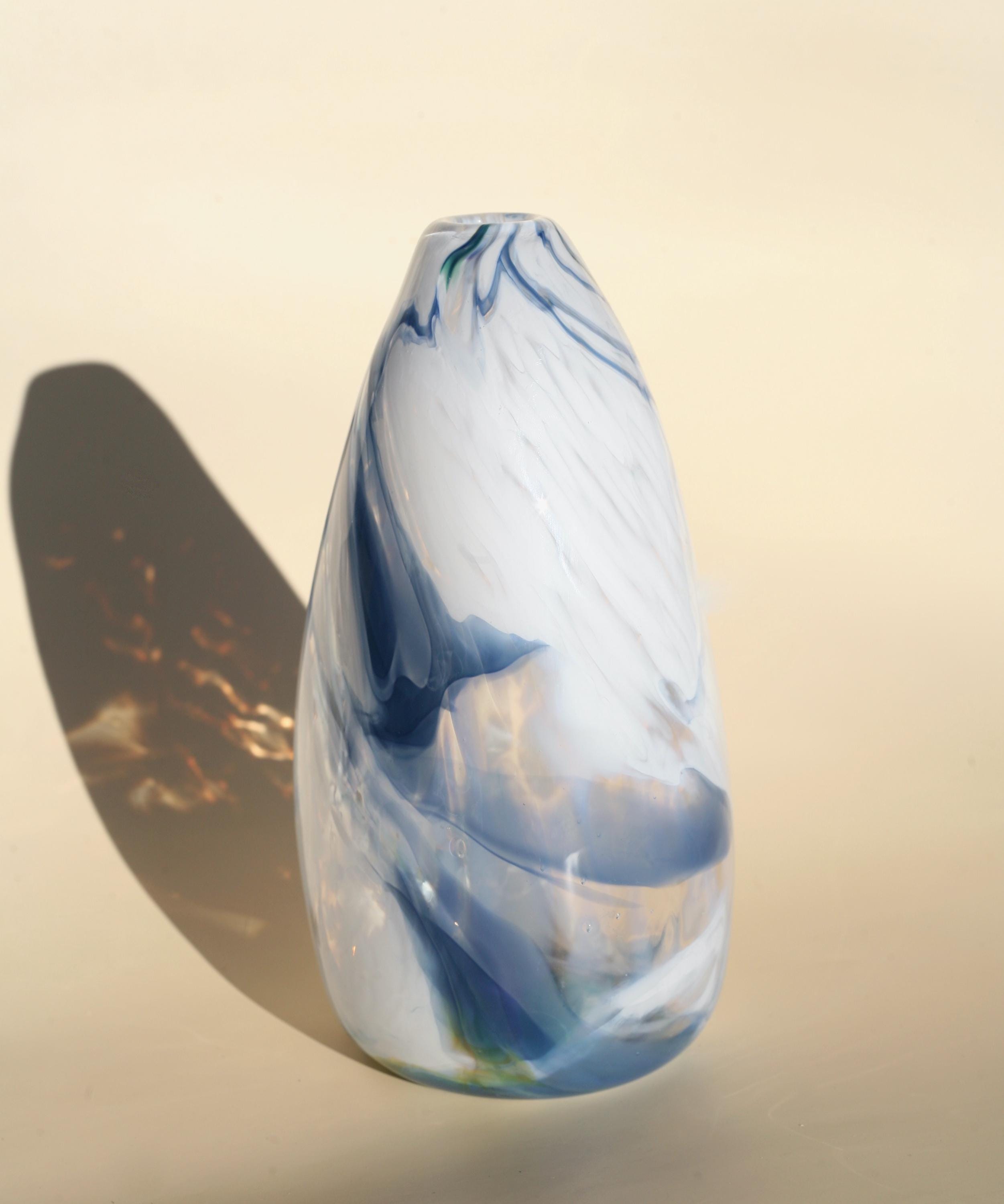 Hand-blown Glass Bud Vase in Marbled Blue