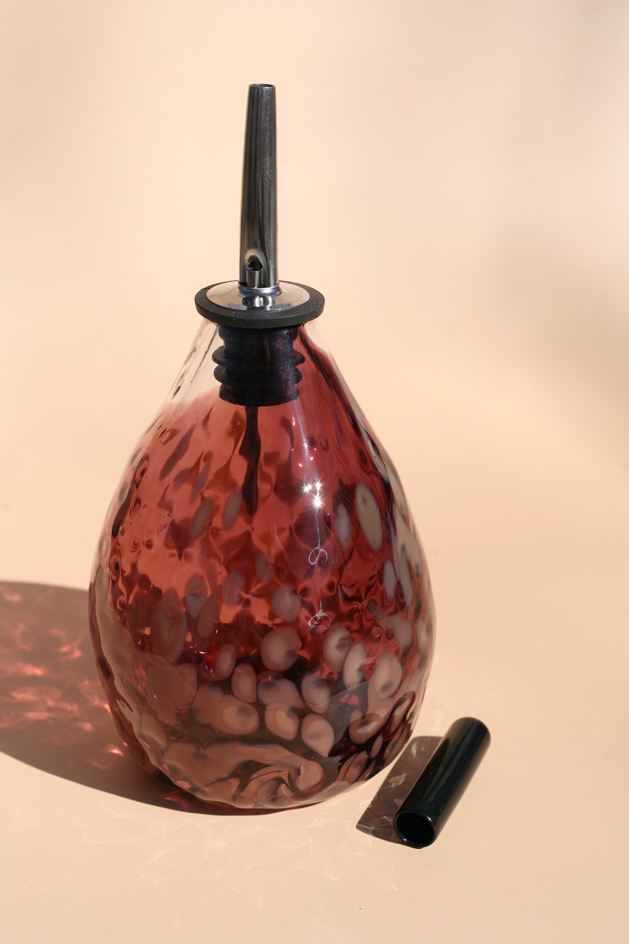 Hand-blown Glass Oil & Vinegar Dispenser in Hyacinth and Smoked Peach
