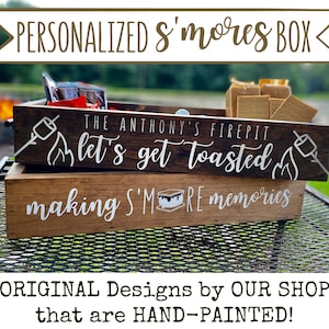 Personalized S&#39;mores Wooden Caddy/Carrying Box | Hand-Made & Hand-Painted | Firepit/Campfire | Summer S&#39;mores Décor | Cookout Gift