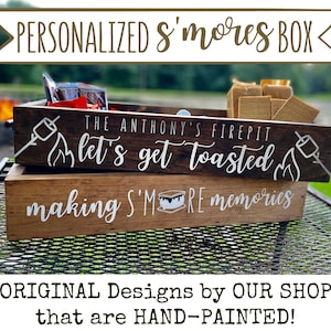 Personalized S'mores Wooden Caddy/Carrying Box | Hand-Made & Hand-Painted | Firepit/Campfire | Summer S'mores Décor | Cookout Gift