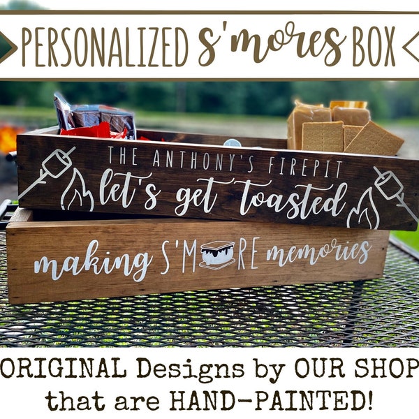 Personalized S'mores Wooden Caddy/Carrying Box | Hand-Made & Hand-Painted | Firepit/Campfire | Summer S'mores Décor | Cookout Gift