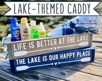 Personalized Lake-Themed Wooden Caddy/Carrying Box | The Lake Is Our Happy Place | Life Is Better At The Lake | Lakehouse Gift