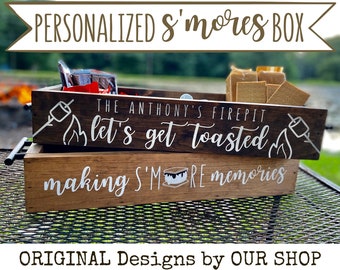 Personalized S'mores Wooden Caddy/Carrying Box | Hand-Made & Hand-Painted | Firepit/Campfire | Summer S'mores Décor | Cookout Gift