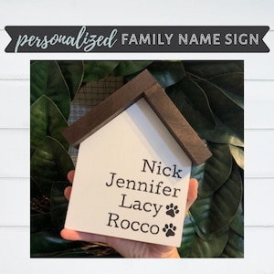Personalized Family Name Home Sign- Hand Painted Wood Wall Décor House-Shaped Sign - New Home Housewarming Gift
