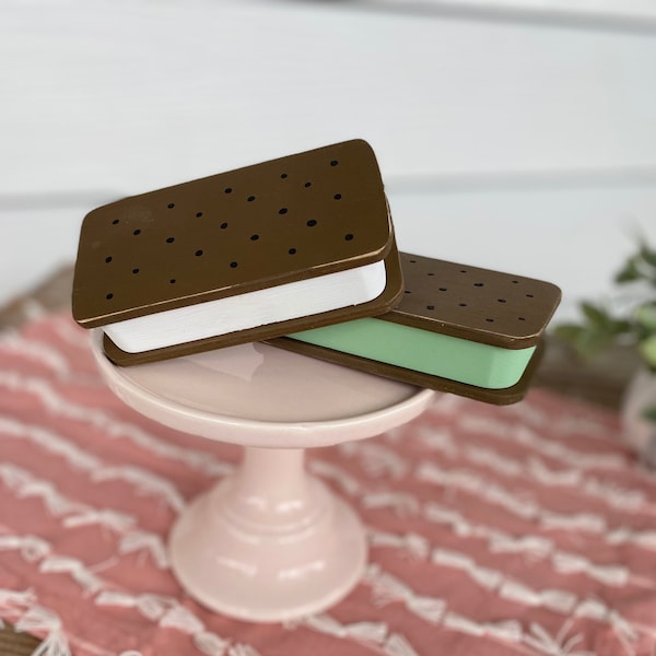 Ice Cream Sandwich Decor | Hand-Cut & Hand-Painted | Summer Tiered Tray Decor | Wooden Ice Cream Sandwich