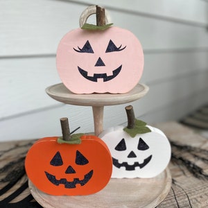 Friendly Jack-o-Lantern Wooden Cutout | Cute Halloween | Pumpkin Décor | Tiered Tray Décor | Hand-cut and Handmade | Girly Halloween