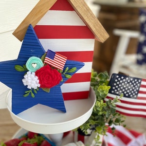 Reclaimed Wood Patriotic Star Cutout | Summer Tiered Tray | Fourth of July | Memorial Day | Patriotic Decor | Star Decor | Red White & Blue