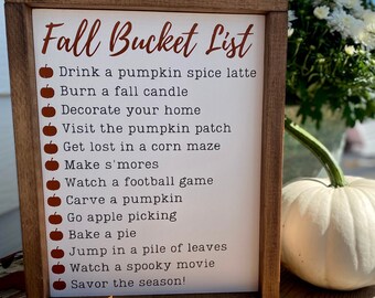 Fall Bucket List Sign | Wooden Sign | Hand-Made and Hand-Painted | Fall Décor | Farmhouse Décor | Autumn Décor | House Décor